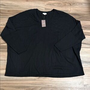 J Jill Sweater Black V-Neck Women’s Size XL Cotton Blend Soft Cozy Batwing
